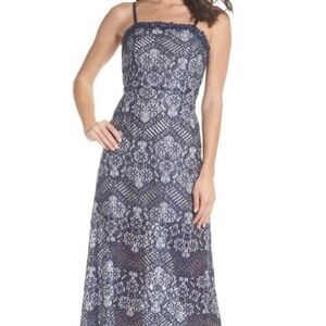 Foxiedox Anthropologie Womens Sleeveless Lace Formal Midi Dress Blue Size Small